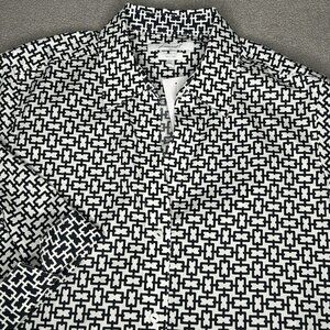 Foxcroft Shirt Womens 2X Black White Chain Print Button Up Easy Care Cotton Top